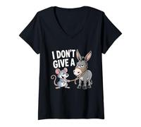 Womens I Don't Give a Rats Ass Mouse Donkey Funny Sarcastic Animal V-Neck T-Shirt