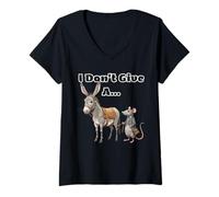 Womens I Don't Give a Rats Ass Mouse & Donkey Funny V-Neck T-Shirt