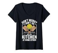 Womens I Don't Go Into The Kitchen Paddleball Funny Pickleball V-Neck T-Shirt