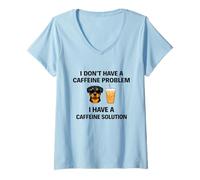 Women's I Don't Have a Caffeine Problem Rottie and Coffee Jokes V-Neck T-Shirt
