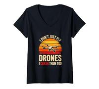 Women's I Dont Just Fly Drones I Crash Them Too Funny Drone Pilot V-Neck T-Shirt