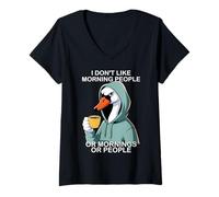 Womens I Don't Like Morning People Or Mornings Or People Funny Swan V-Neck T-Shirt