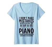 Womens I Don't Make Mistakes Piano Player Funny Musician Pianist V-Neck T-Shirt