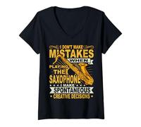 Womens I Don't Make Mistakes When Playing Saxophone Saxophonist V-Neck T-Shirt