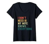 Womens I Dont Need AI My Wife Knows Everything Funny Family Retro V-Neck T-Shirt