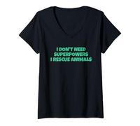 Womens I Don't Need Superpowers - I Rescue Animals V-Neck T-Shirt