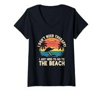 Women's I Don't Need Therapy I Just Need to Go to the Beach Design V-Neck T-Shirt