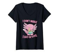 Women's I Don't Nibble I Eat-A-Lotl Sea Creature Ramen Pun V-Neck T-Shirt