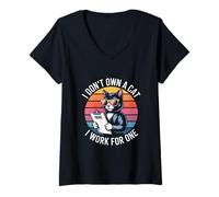 Women's I Don't Own A Cat I Work for One Funny Cat V-Neck T-Shirt