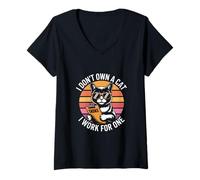 Women's I Don't Own A Cat I Work for One Funny Cat V-Neck T-Shirt