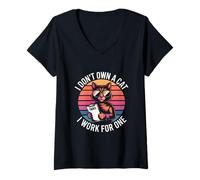 Women's I Don't Own A Cat I Work for One Funny Cat V-Neck T-Shirt