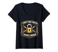 Women's I Don't Pick Fights I Pick Locks Funny Locksmith Lockpicker V-Neck T-Shirt