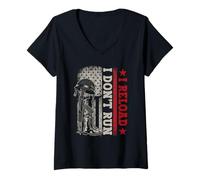 Womens I Don't Run I Reload Vintage US Flag Patriotic V-Neck T-Shirt