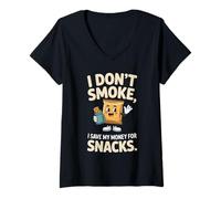 Womens I Don't Smoke I Save My Money for Snacks Quit No Smoking V-Neck T-Shirt