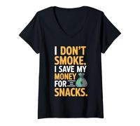 Womens I Don't Smoke I Save My Money for Snacks Quit No Smoking V-Neck T-Shirt