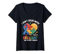 Women's I Don't Speak Much Brilliant Autism for All Autism Awareness V-Neck T-Shirt