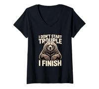 Women's I Don't Start Trouble I Finish Grizzly Bear V-Neck T-Shirt