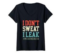 Womens I Don't Sweat, I Leak Awesomeness Marathon Inspired Runner V-Neck T-Shirt