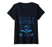 Women's I Don't Swim I Fly Swimming Athlete Funny V-Neck T-Shirt