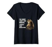 Women's I Don't Take Orders Cat Attitude Funny Sarcastic Quote V-Neck T-Shirt