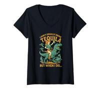 Womens I Don't Usually Drink Tequila Chaos - Cowgirl, Dinosaur, UFO V-Neck T-Shirt