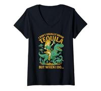 Womens I Don't Usually Drink Tequila Chaos - Cowgirl, Dinosaur, UFO V-Neck T-Shirt