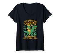 Womens I Don't Usually Drink Tequila Chaos - Cowgirl, Dinosaur, UFO V-Neck T-Shirt