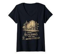 Women's I Draw Buildings for Fun Urban Sketching Architect Lover Art V-Neck T-Shirt