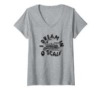 Women's I Dream in O Scale Vintage Steam Train Railroad V-Neck T-Shirt