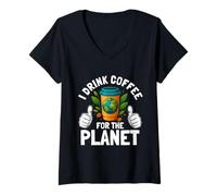 Women's I Drink Coffee for The Planet Earth Day Caffeine Lover Humor V-Neck T-Shirt