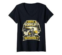 Women's I Drive A Forklift What's Your Superpower Forklift Operator V-Neck T-Shirt