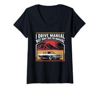 Womens I Drive Manual But Didn't Read The Manual Funny Car Pun V-Neck T-Shirt