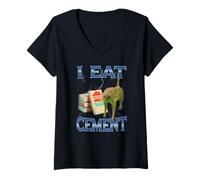 Womens I Eat Cement Bag Cursed Cat Meme Brainrot V-Neck T-Shirt
