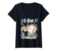Women's I Eat Cement Funny Cat Meme Internet Memes Funny Memes Gen-Z V-Neck T-Shirt