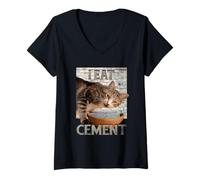 Womens I Eat Cement Humorous Cursed Cat Funny Meme Graphic V-Neck T-Shirt
