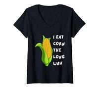 Womens I Eat Corn The Long Way - Funny Inappropriate Tee V-Neck T-Shirt