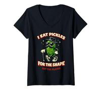 Women's I Eat Pickles for The Shape Funny Pickle Mustache V-Neck T-Shirt