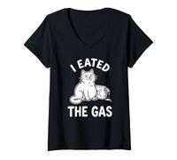 Women's I Eated The Gas Funny Cat Meme V-Neck T-Shirt
