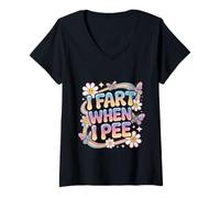 Womens I Fart When I Pee Embarrassing Bathroom Gag V-Neck T-Shirt