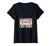 Womens I Feel Better When I Hit Stuff Funny Drumming for A Drummer V-Neck T-Shirt