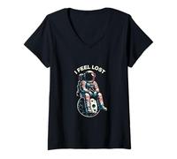 Women's I Feel Lost Astronaut Sitting On The Moon Art Vintage V-Neck T-Shirt