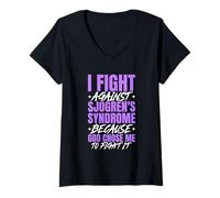Womens I Fight Sjogren's Syndrome Because God Chose Me To Fight V-Neck T-Shirt