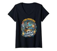 Women's I Find Problems in the Current Situation - Electrician Humor V-Neck T-Shirt