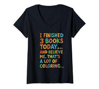 Womens I Finished 3 Books Today Funny Coloring Meme Design V-Neck T-Shirt