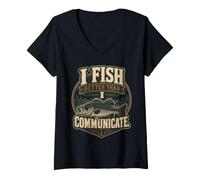 Women's I Fish Better Than I Communicate Bass Fishing Angler V-Neck T-Shirt