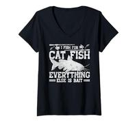 Women's I Fish for Cat Fish Everything Else is Bait Catfish Fishing V-Neck T-Shirt