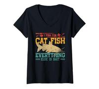 Women's I Fish for Cat Fish Everything Else is Bait Retro Catfish V-Neck T-Shirt