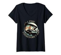 Womens I Fish Therefore I Am - Rainbow Trout - Fly Fishing V-Neck T-Shirt