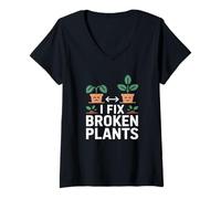 Women's I Fix Broken Plants Plant Lover Houseplant Life V-Neck T-Shirt