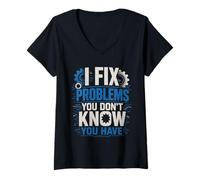 Women's I Fix Problems You Don’t Know You Have Funny Mechanic V-Neck T-Shirt